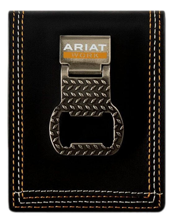 ARIAT Work Mens Money Clip Bifold Leather Black A3400801