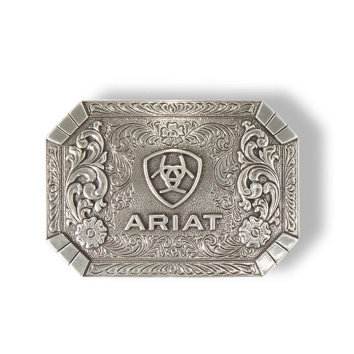 ARIAT Rectangle Buckle, Western Floral Engraving, Silver, 2-1/2 x 3-5/8