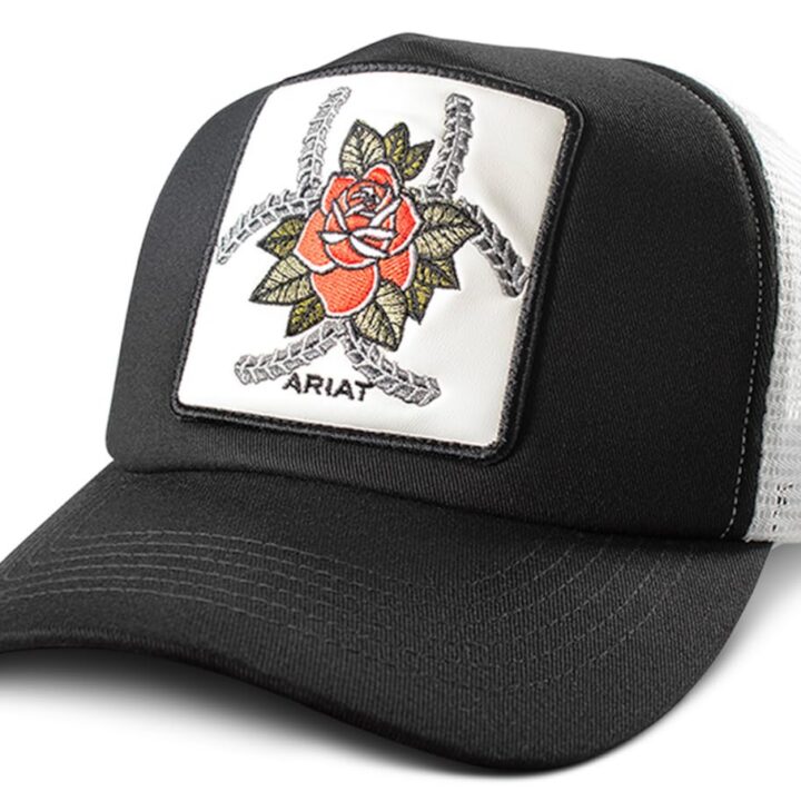 ARIAT Western Womens Cap Baseball Hat Patch Embroidered Rose Black A300093001