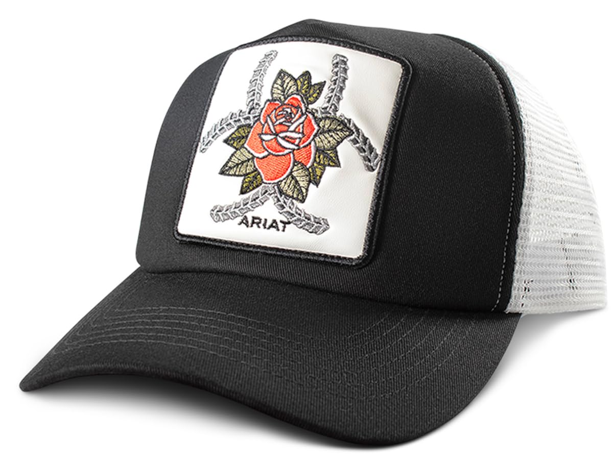 ARIAT Western Womens Cap Baseball Hat Patch Embroidered Rose Black A300093001