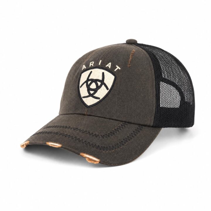 ARIAT Men's Oilskin Trucker Cap, Shield Logo, Brown/Black, One Size