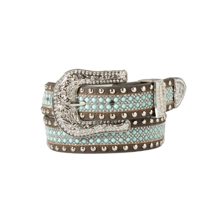 Angel Ranch Girl's Belt 1 1/4 Beaded Inlay Stone Trim Turquoise, Size 26