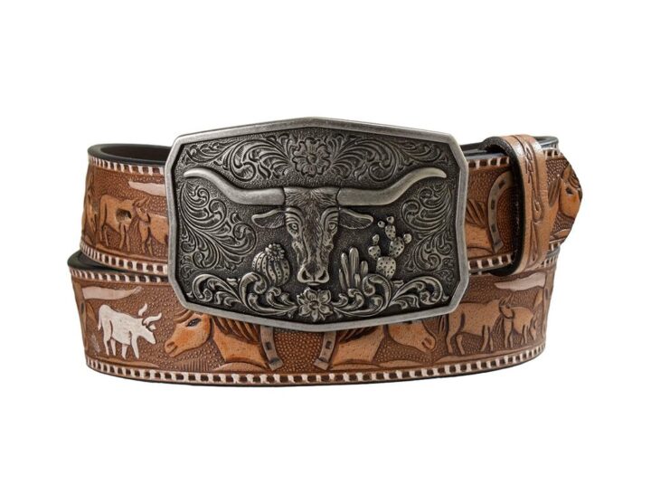 Nocona Western Belt Womens Longhorn Leather Horses L Brown N320008102
