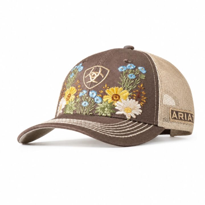 ARIAT Women's Vintage Flowers Embroidered Trucker Cap, Brown