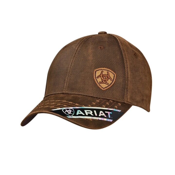 ARIAT Men's Oilskin Corner Logo Baseball Cap, Brown, One Size