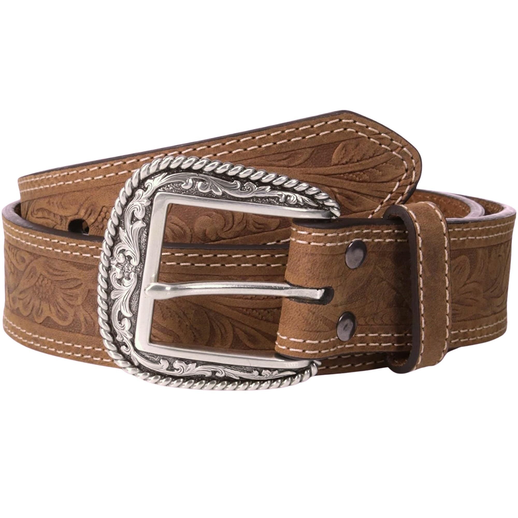 ARIAT Men's Leather Floral Embossed Belt, Medium Brown, 30
