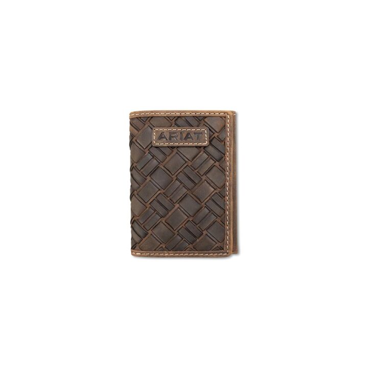 ARIAT Men's Basket Weave Patch Leather Trifold Wallet