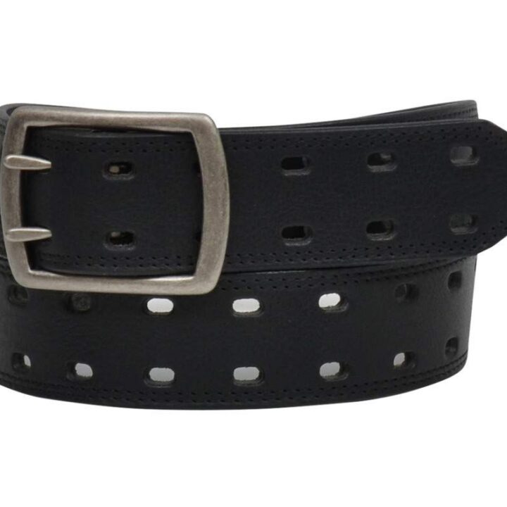 3D Western Belt Mens Cutout Leather Contrast Stitching 36 Black D7530