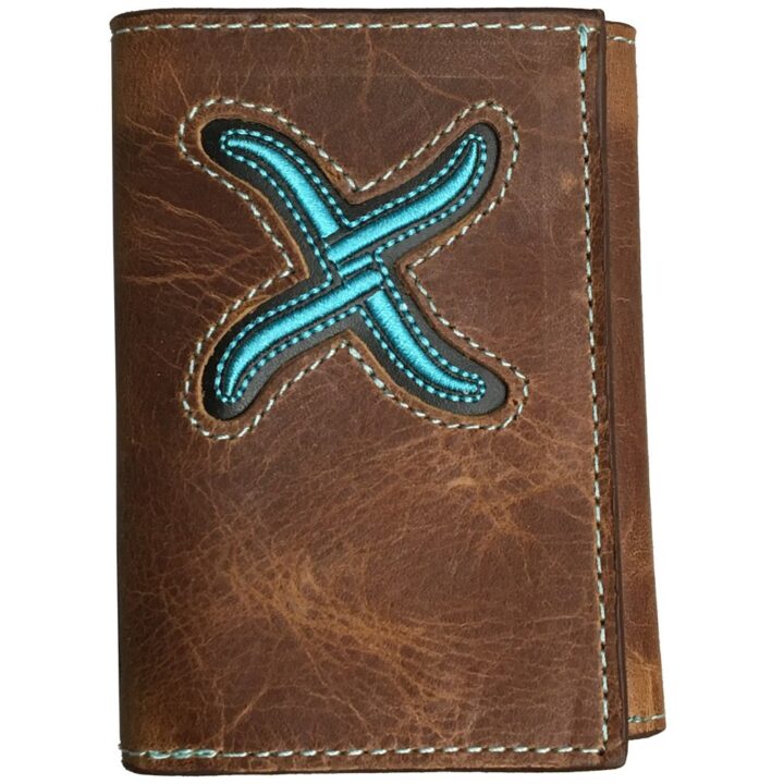 Twisted X Rodeo Distressed Brown and Turquoise Trifold Wallet (XRC-21T), Medium