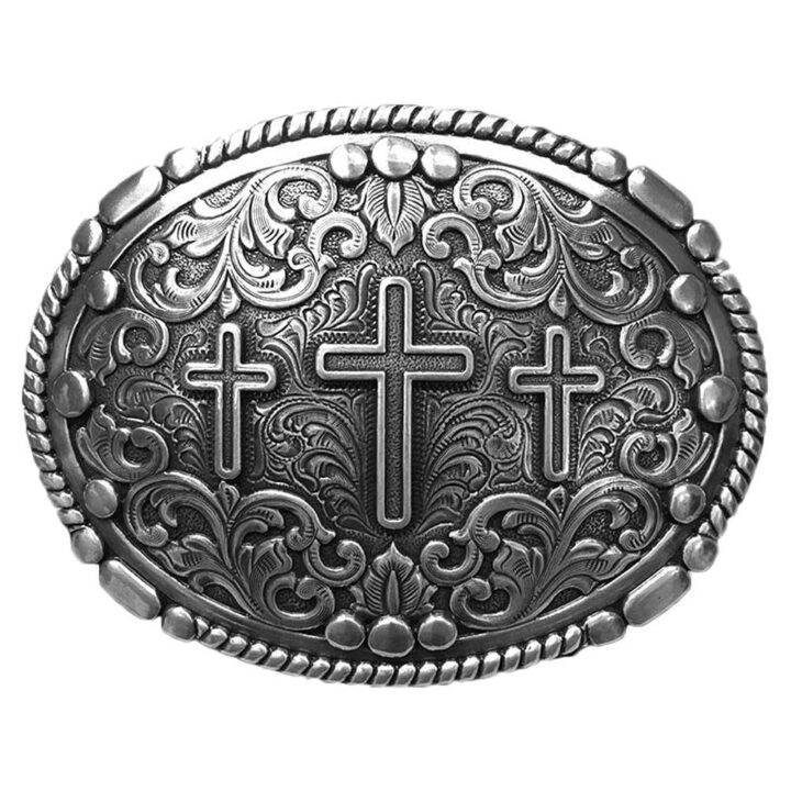 M&F Western Men's Three Cross Rope Edged Oval Buckle, Silver, One Size