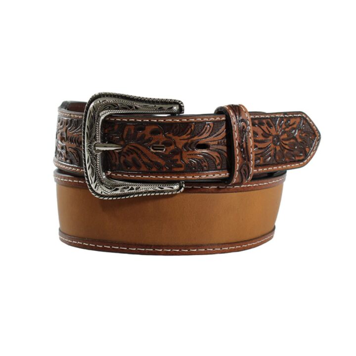 ARIAT Men's Embossed Tab Belt, Medium Brown, 34