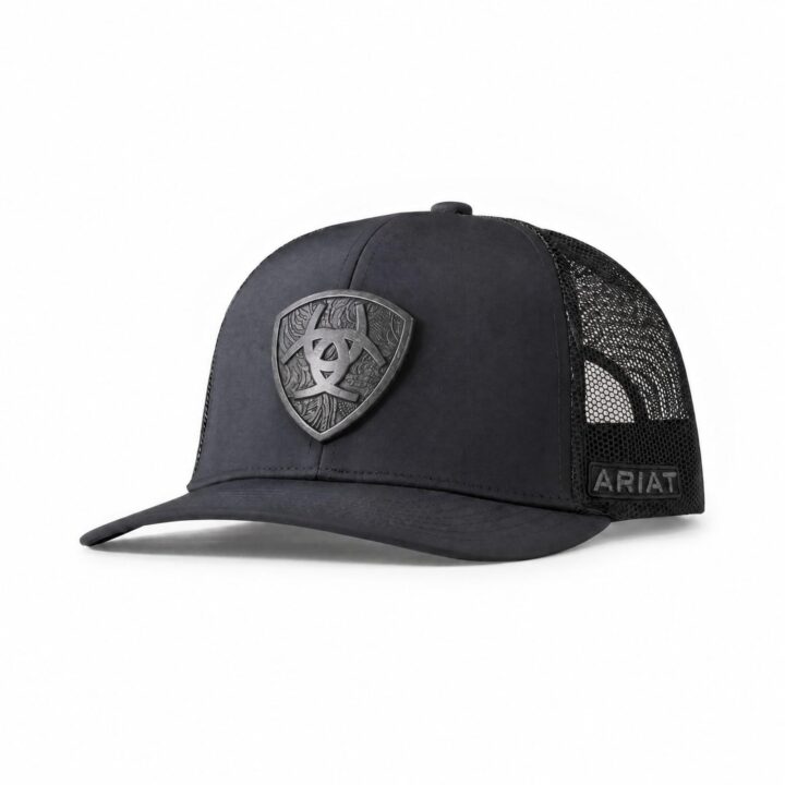 ARIAT Men's Metal Shield Snapback Cap, Mesh Back, Black, One Size