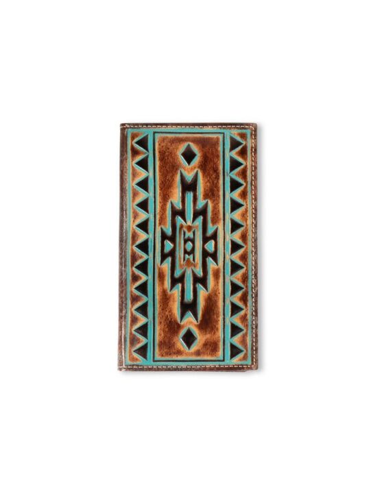 ARIAT Rodeo Turquoise Outline Southwest Wallet, Brown