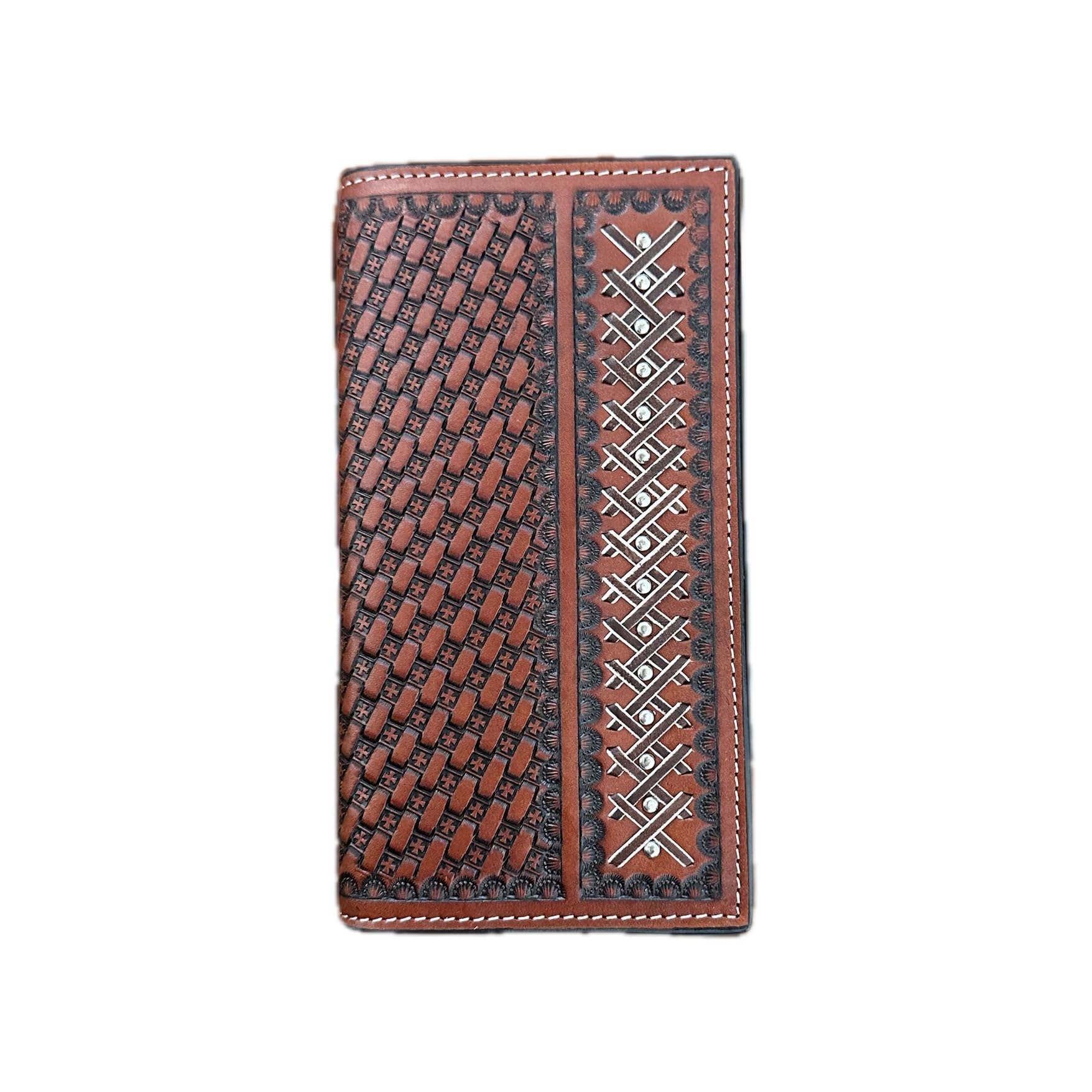 Twisted X XRSW2R Men's Rodeo Wallet Tooled Scalloped Studded Basketweave Brown Leather