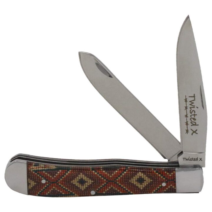 Twisted X Knife, 3 ¼” Stainless Steel Double Blade, Tie Dyed Handle