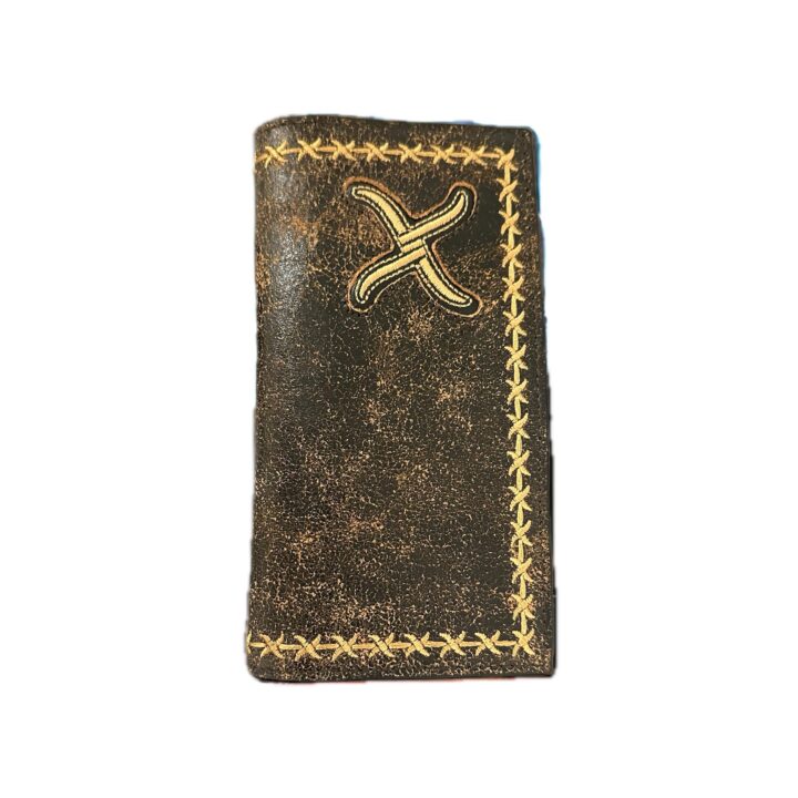 Twisted X XH816R Mens Rodeo Wallet Cross Stitch Distressed Tooled Leather Brown