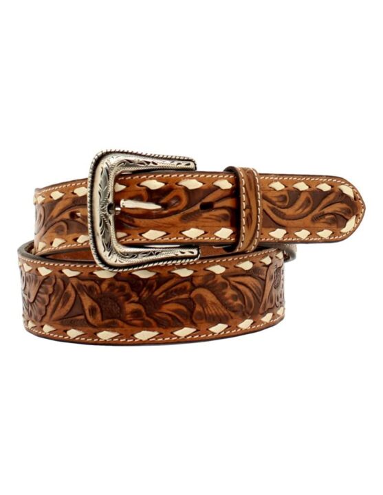 Nocona Men's Buck Lacing Floral Tooled, Size 34, Brown