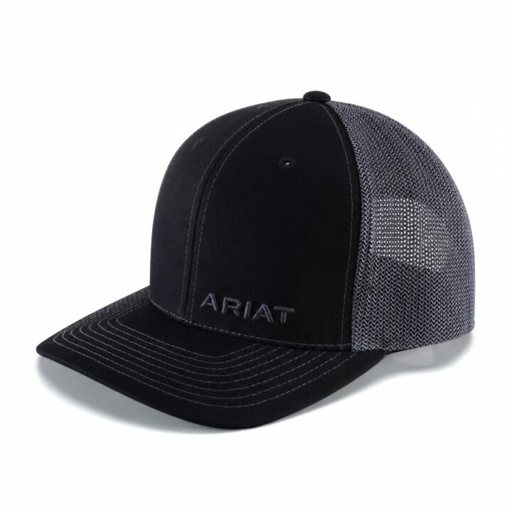 ARIAT Men's Pinstripe Stitch Corner Logo Flexfit 110 Trucker Cap, Black
