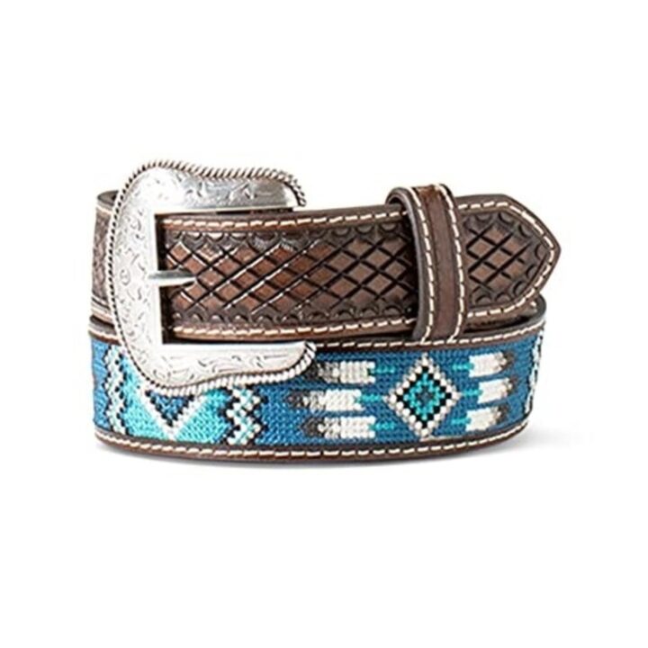 ARIAT Youth Boys Diamond Sunburst Embossed Southwest Inlay Belt, Brown, 22