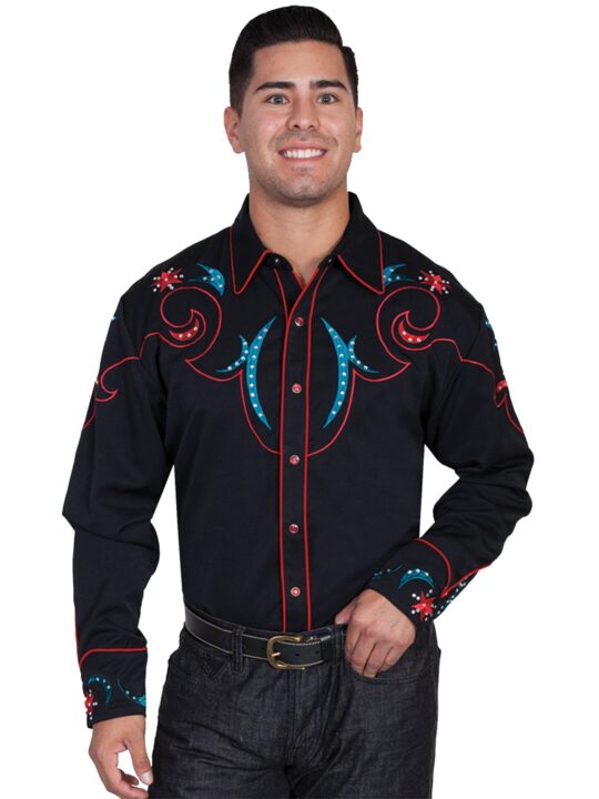 Scully Men's And Turquoise Embroidered Shirt Black XX-Large