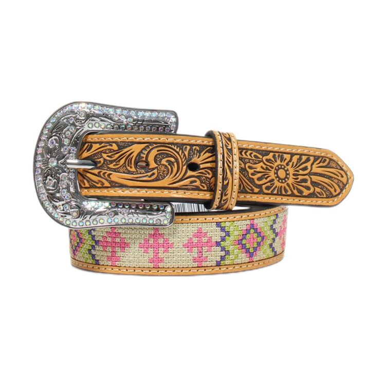 Angel Ranch Girls Tooled Floral Embossed Belt, Size 24, Natural