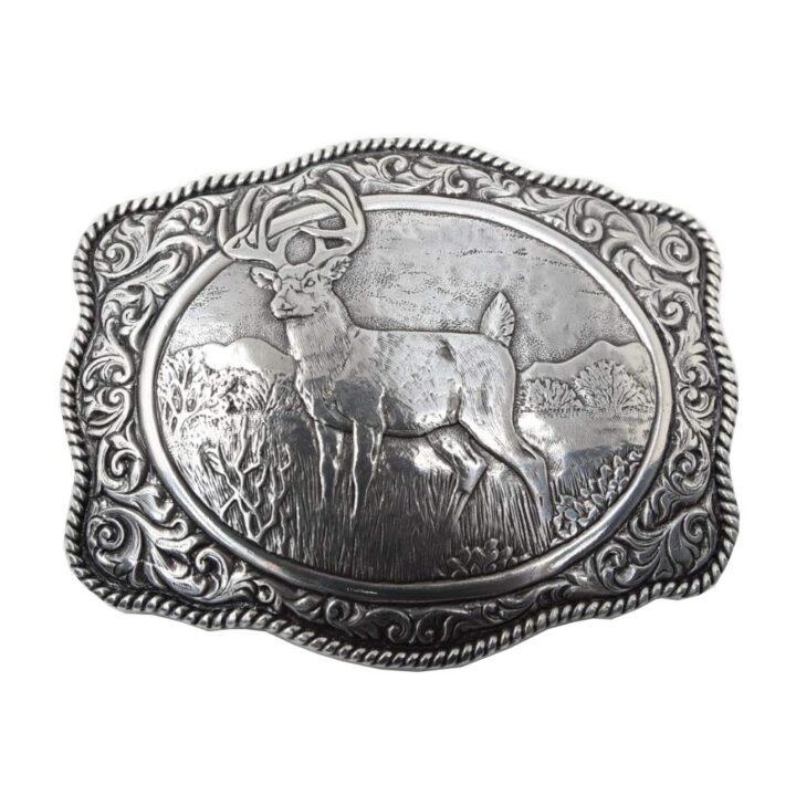 Nocona Men's Crumrine Silver Deer Scaloped Western Belt Buckle 38038