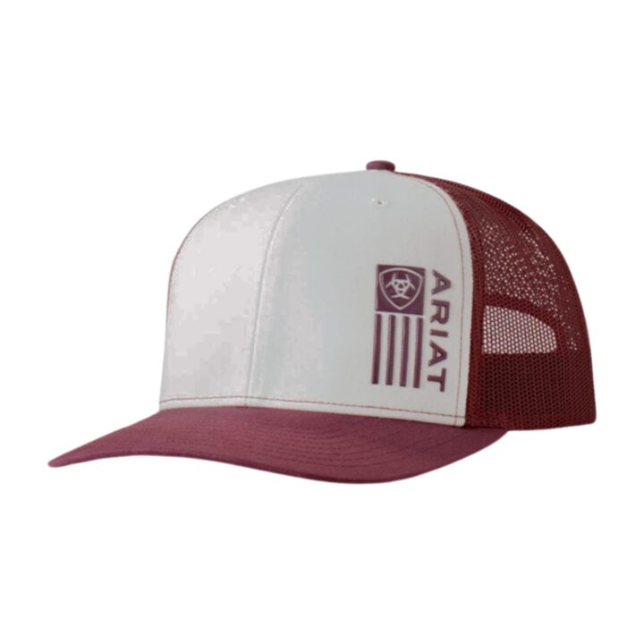 Ariat Men's Structured Cap Flag Logo, Burgundy/White