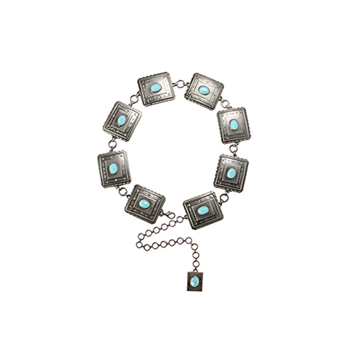 ARIAT Women's Scalloped Square Concho Chain Belt, Silver