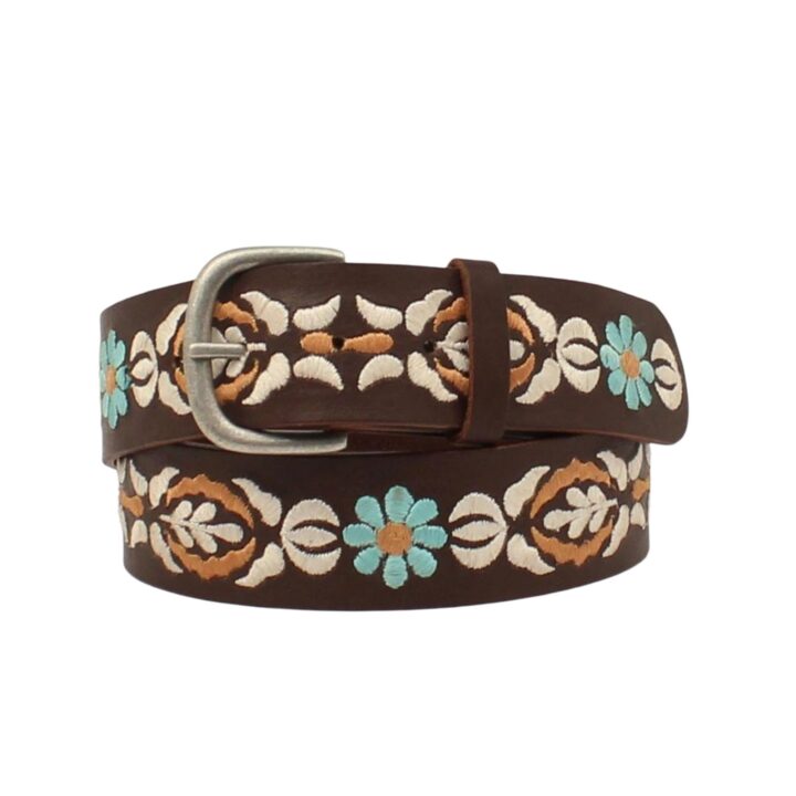 ARIAT Women's Embroidered Flower Belt, Brown, Medium