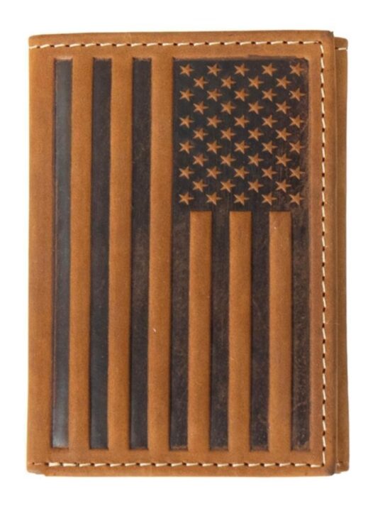 Nocona Belt Co. Men's Trifold Embossed Flag Wallet, Brown