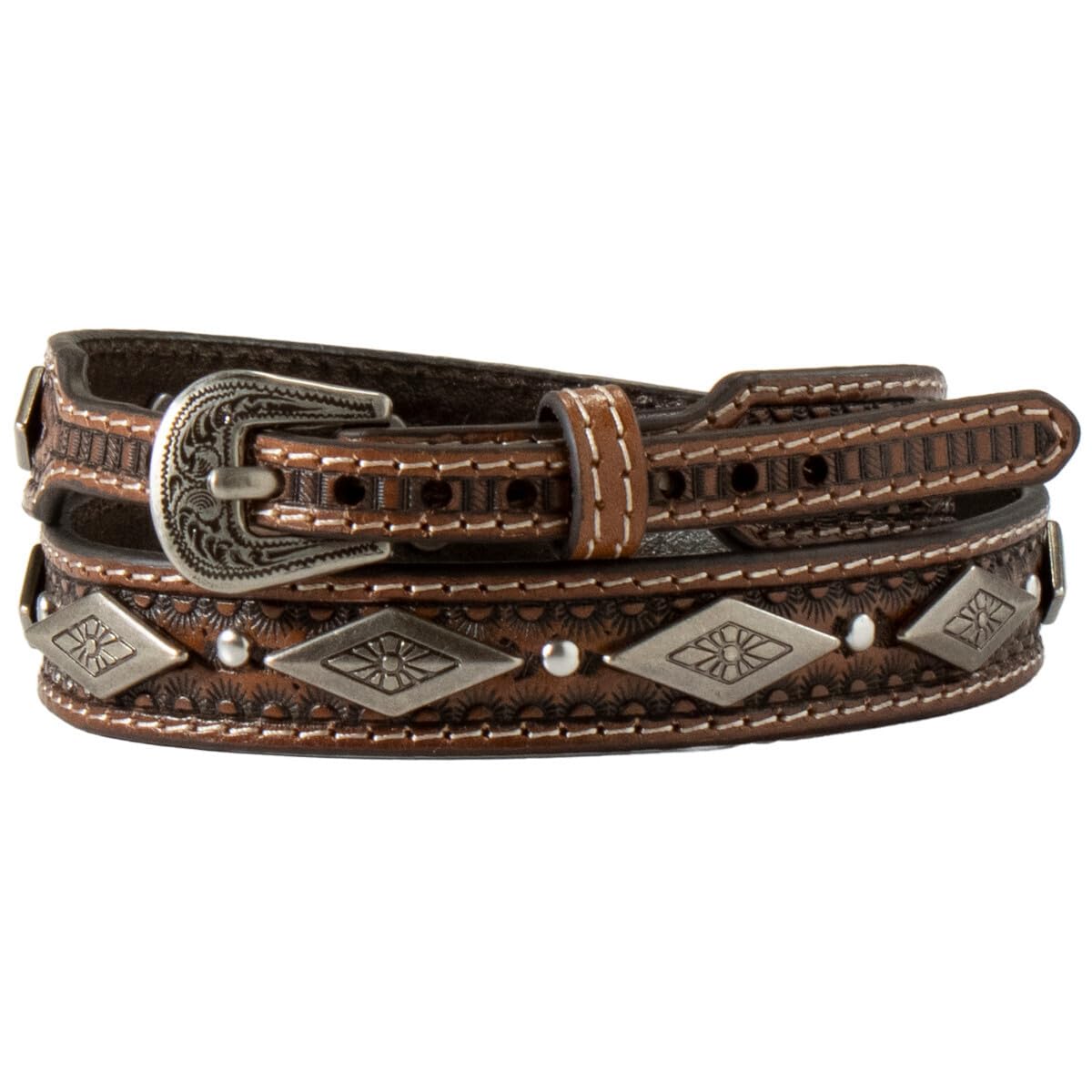 3D Belt Western Hatband 3/8" - 1/2" Tri Concho Brown