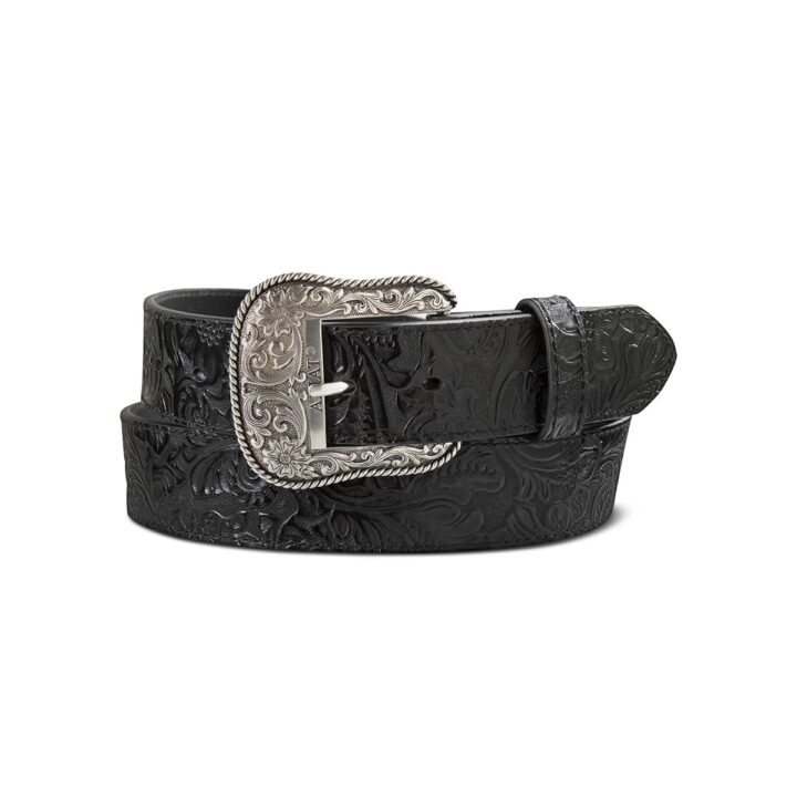 ARIAT Women's Floral Design Leather Belt, Black/Brown, Large