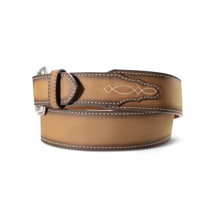 ARIAT Men's Leather Belt, Scalloped Billets with Engraved Buckle