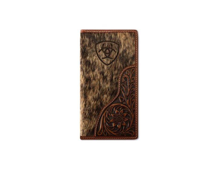 ARIAT Mens Rodeo Wallet Leather Calf Hair Logo Floral Brown