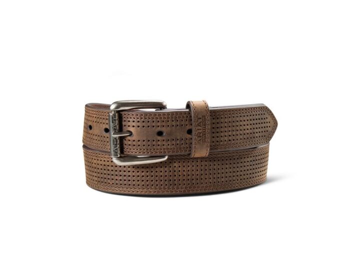 ARIAT Men's Work Belt - Perforated Leather with Orange Mesh Liner, Brown