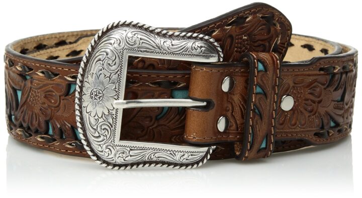Nocona Boots Mens Nocona Tapered Floral Belt with Turquoise Underlay Brown 46