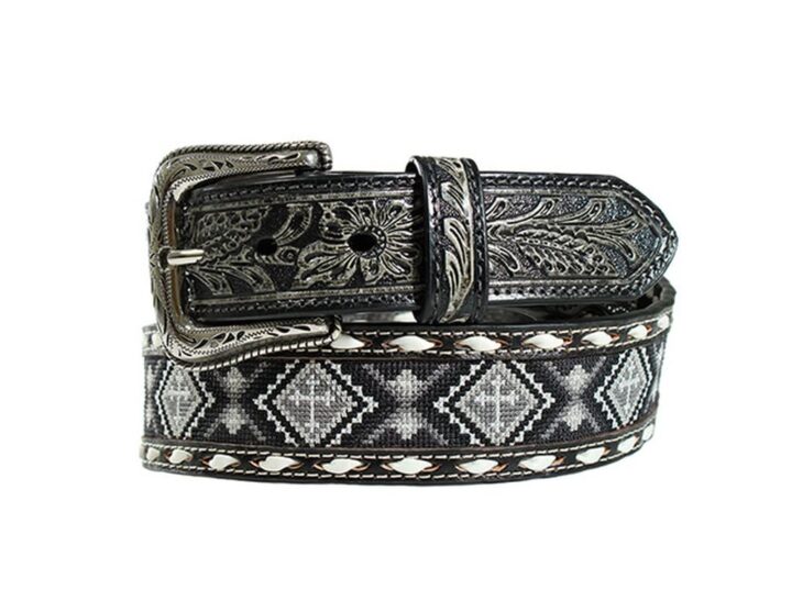 Nocona Belt Co. Men's Tapered Beaded Cross Buck Lace Belt, Black, 32