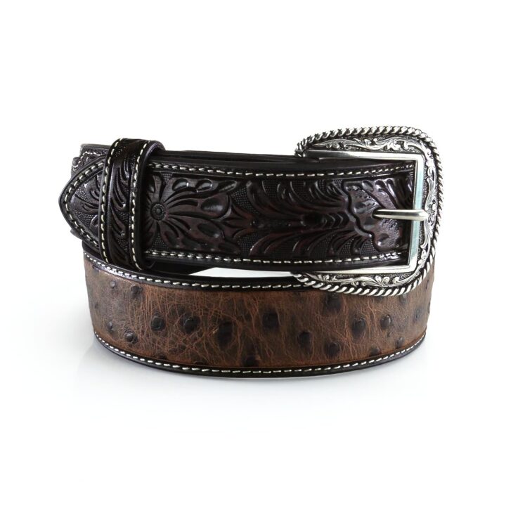 ARIAT Men's Ostrich Print Belt, Brown, 42