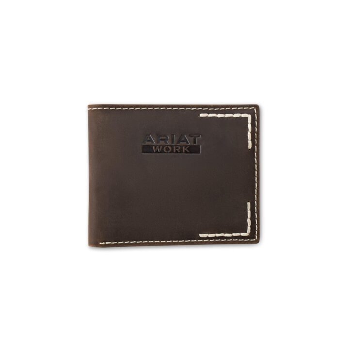 ARIAT Men's Thick Stitch Work Bifold Wallet, RFID Blocking, Leather, Brown