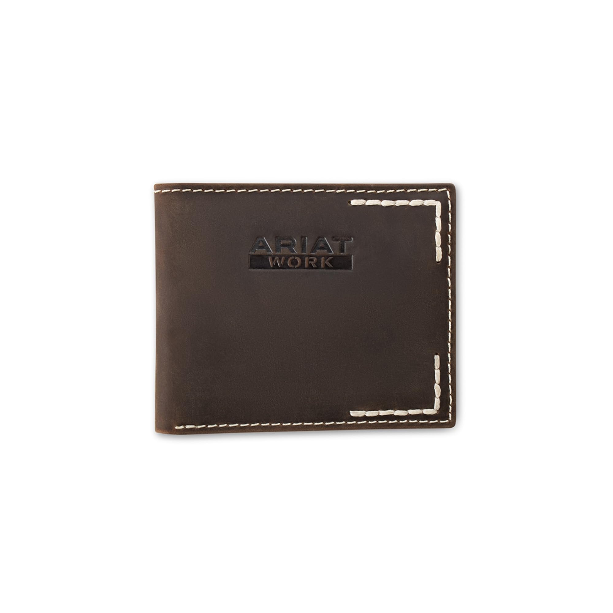 ARIAT Men's Thick Stitch Work Bifold Wallet, RFID Blocking, Leather, Brown