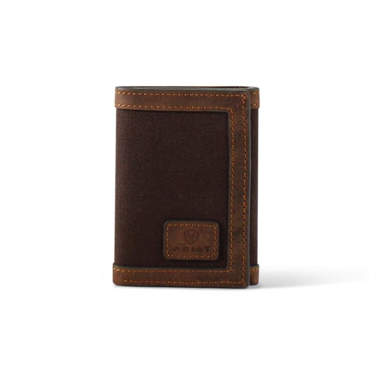 ARIAT Men's Canvas Trifold Wallet with Leather Border
