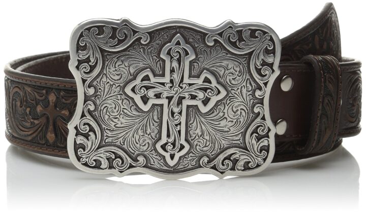 Nocona Belt Co. Women's Nocona Scroll Embose Cross Buckle Belt Accessory, brown, Extra Large