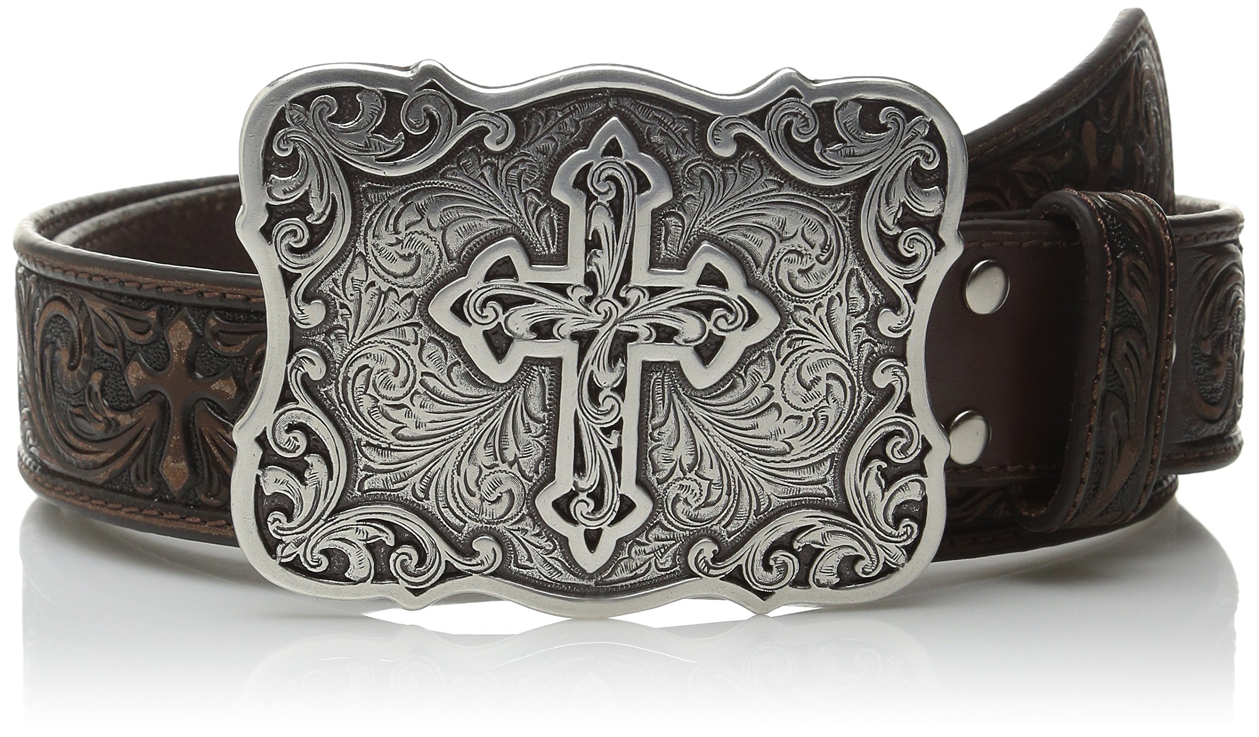 Nocona Belt Co. Women's Nocona Scroll Embose Cross Buckle Belt Accessory, brown, Extra Large