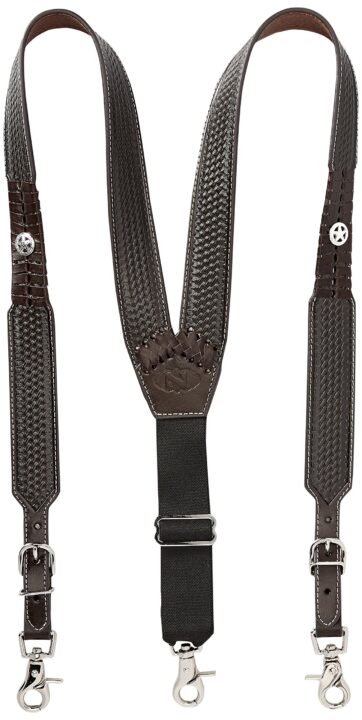 Nocona Men's Star Basket Leather Suspender, black, Large