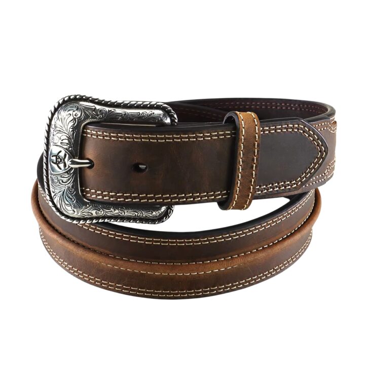 ARIAT Men's Leather Raised Center-Ridge Belt, Medium Brown, 32