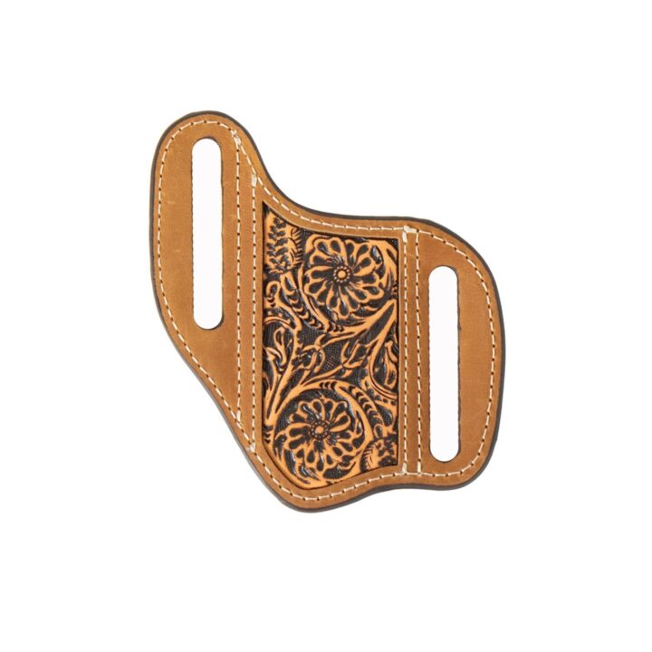 3D Belt Pancake Floral Embossed Inlay Knife Sheath, Brown