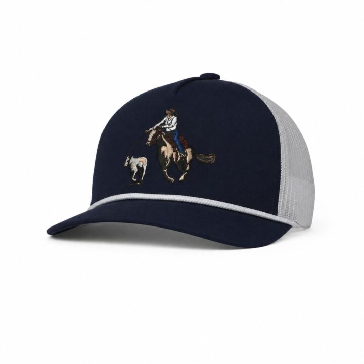 M&F Western Products Ranch Craft Originals Men's Calf Roper Embroidered Snap Back Trucker Cap, Navy