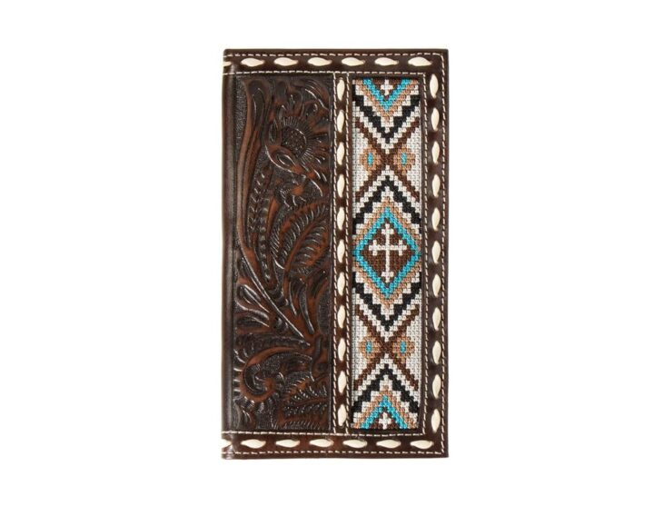 Nocona Belt Co. Men's Rodeo Floral Embossed Cross Embroidered Wallet, Brown
