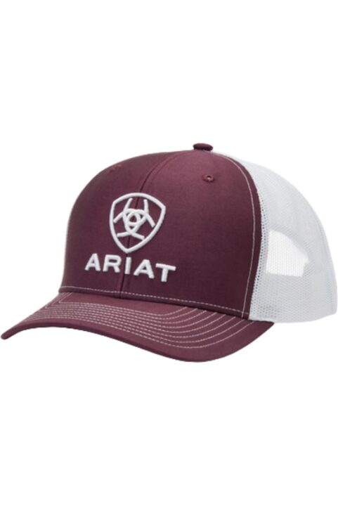 ARIAT Men's Richardson 112 Cap, Embroidered Snapback, Burgundy/White Mesh