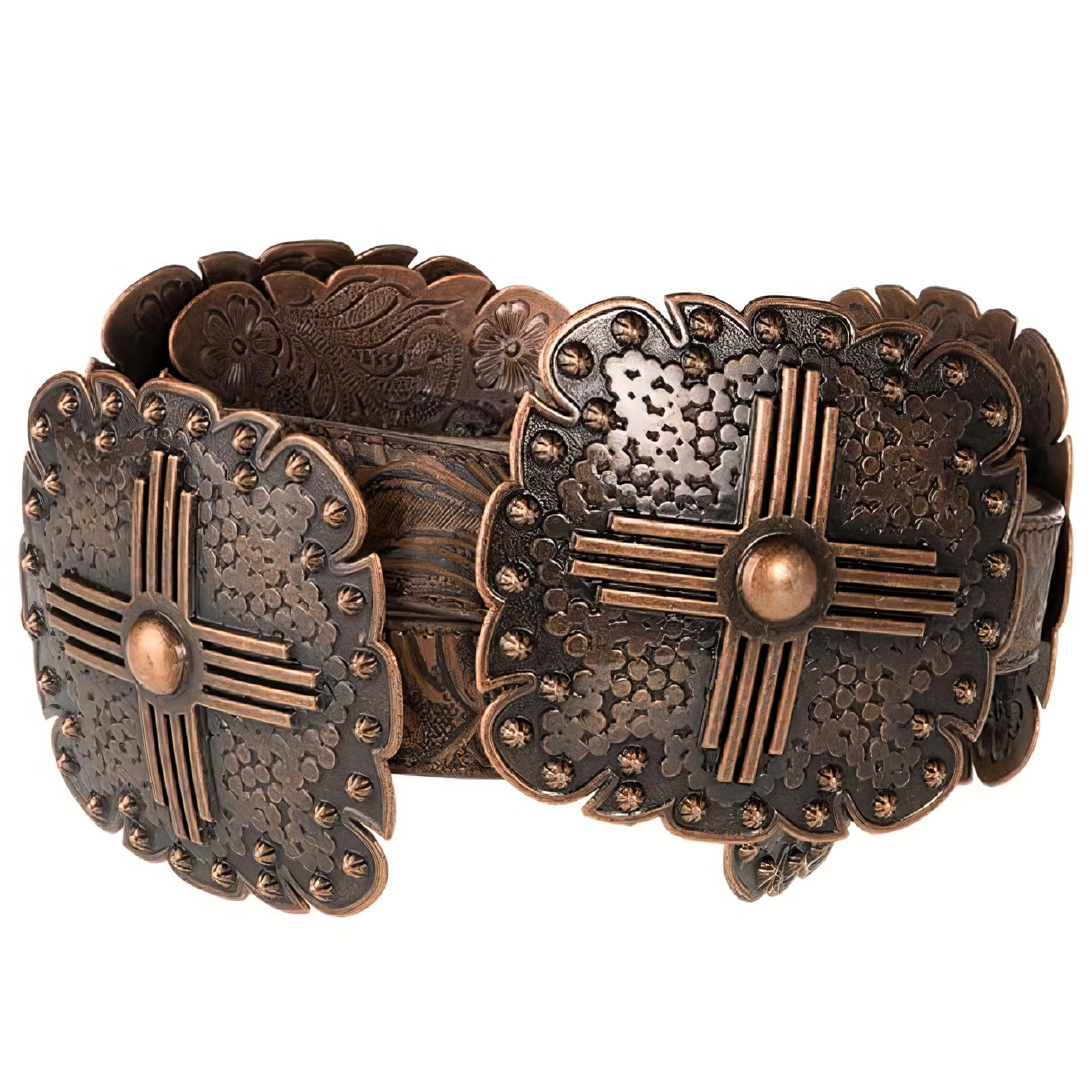 Angel Ranch Women's Floral Embossed Belt, Square Conchos, Brown, Medium